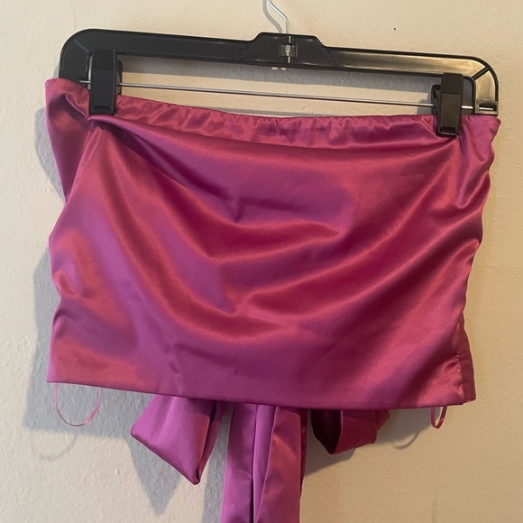 Free People Hot Takes Convertible HALTER TUBE Satin Brami Top Fuchsia Pink L - Picture 2 of 10